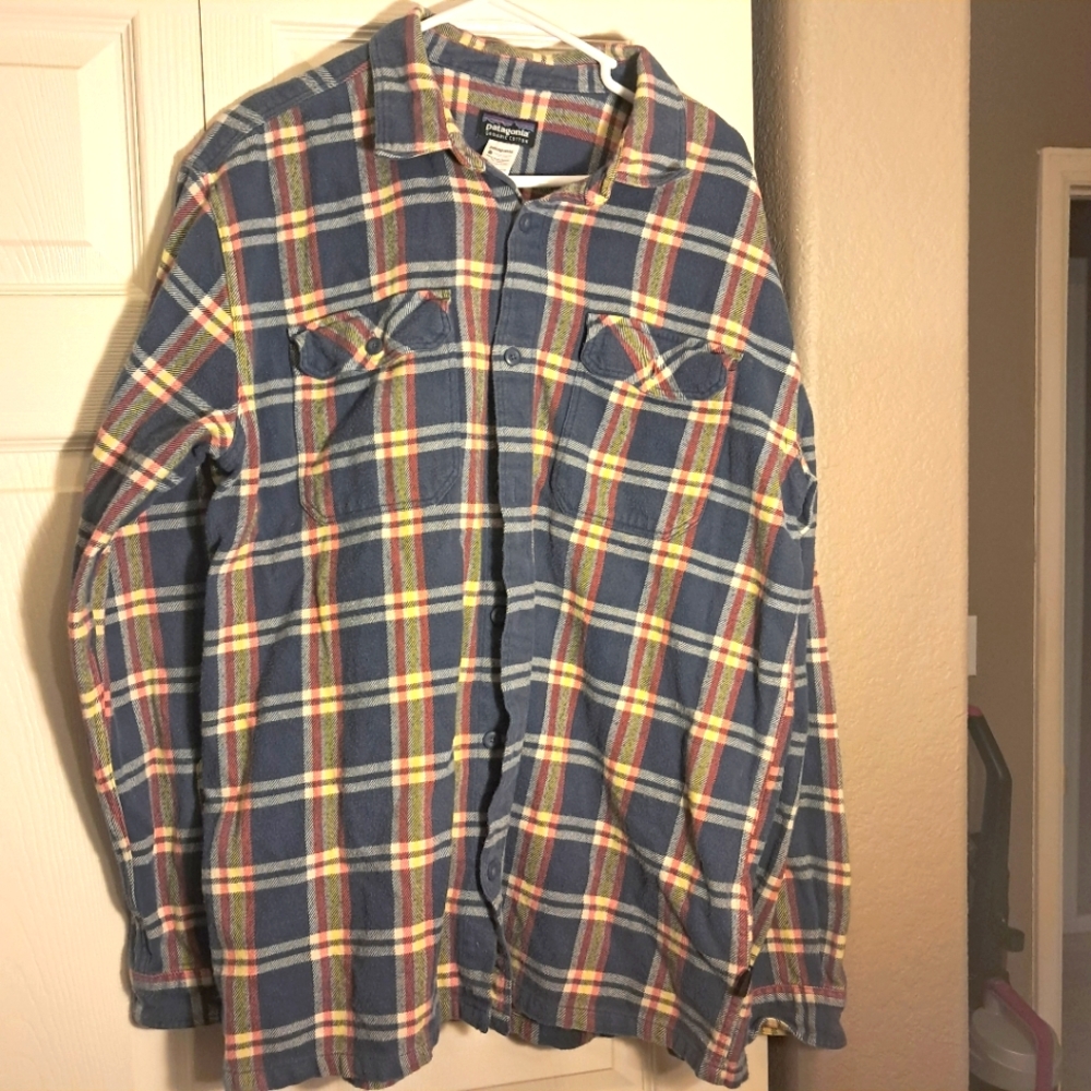 Patagonia Mens X-Large Fjord Flannel Shirt Midweight Long Sleeve Button Up Blue